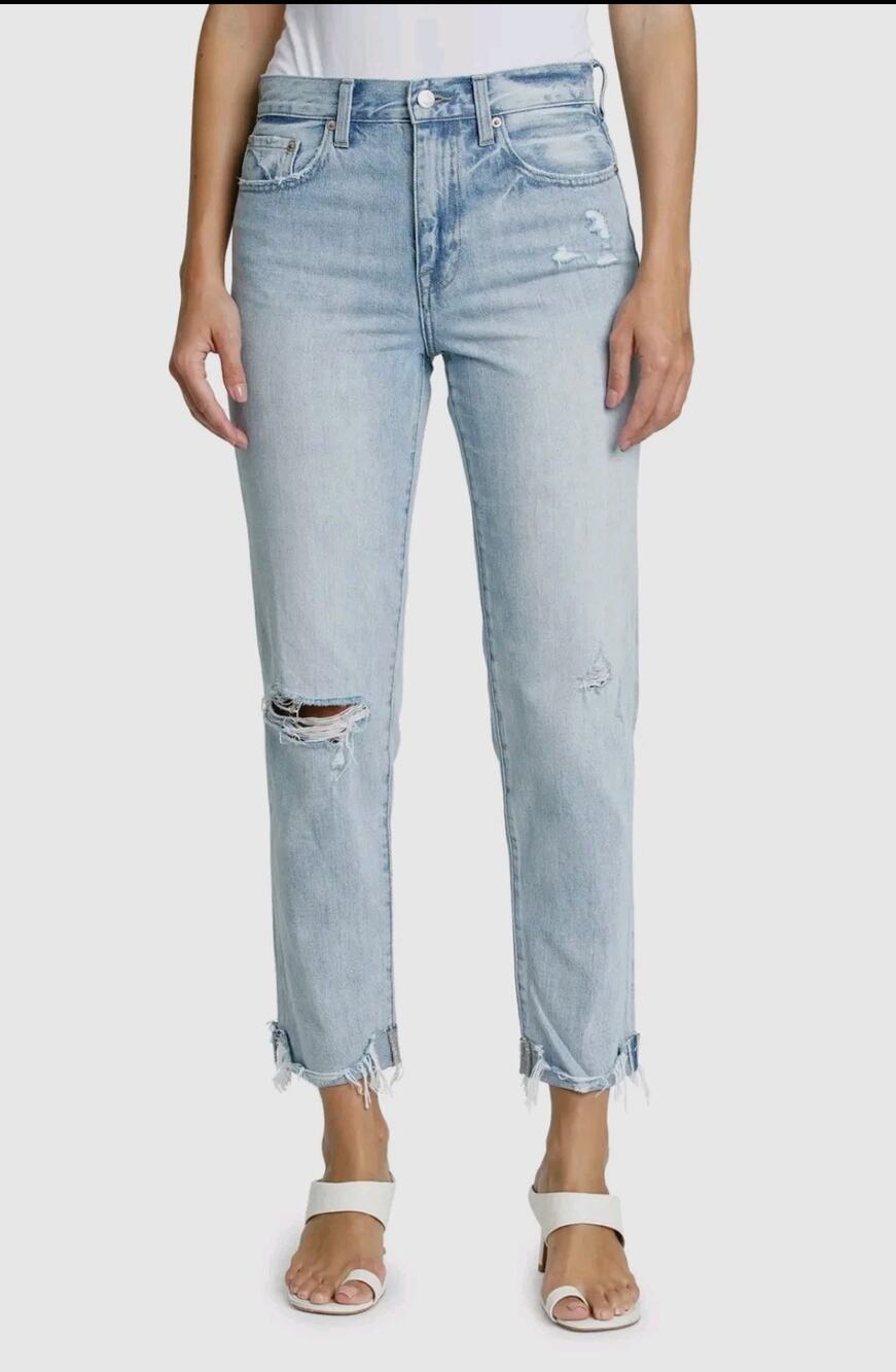 Pistola Roller Distressed High Rise Straight Leg Jeans Size 28 Light Wash Denim